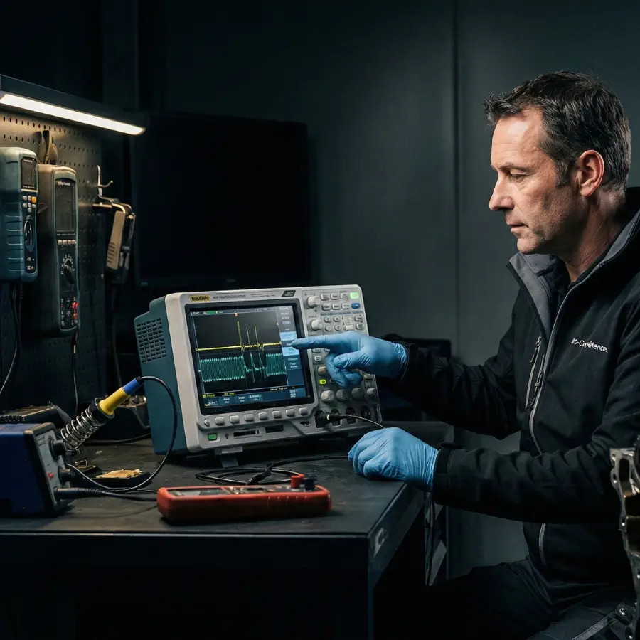 Technicien expert analysant un signal complexe